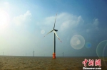 阳光下，风机叶片随风转动，成为海上夺目的一道风景。滨海县委宣传部供图 - 江苏新闻网