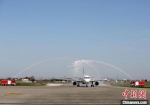 英雄归来，机场用民航界最高礼仪“过水门”欢迎英雄们回家。　扬州泰州机场供图 - 江苏新闻网