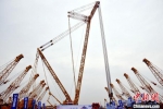 四千吨级履带起重机总高135米、总重4600吨，与普通起重机形成鲜明对比。　朱志庚　摄 - 江苏新闻网