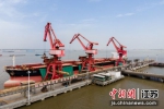 润华物流码头正在进行粮油装卸作业。扬中市委宣传部供图 - 江苏新闻网