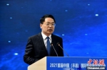 丰县县委书记娄海在2021首届中国（丰县）国际智能制造博览会开幕式上致辞。　朱志庚　摄 - 江苏新闻网