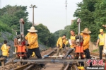 铁路南京桥工段工务人员在检修维护宁芜铁路线路。　仇彬　摄 - 江苏新闻网