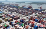 南京经济在承压下提质增效。图为繁忙的港口码头。　泱波 摄 - 江苏新闻网